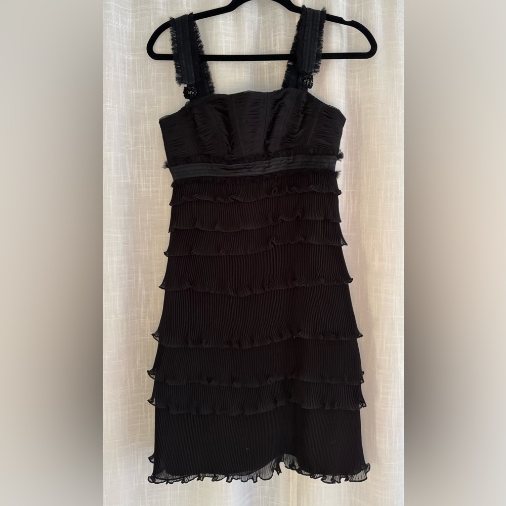 Badgley Mischka - Black Ruffle Sleeveless Dress Sz 2